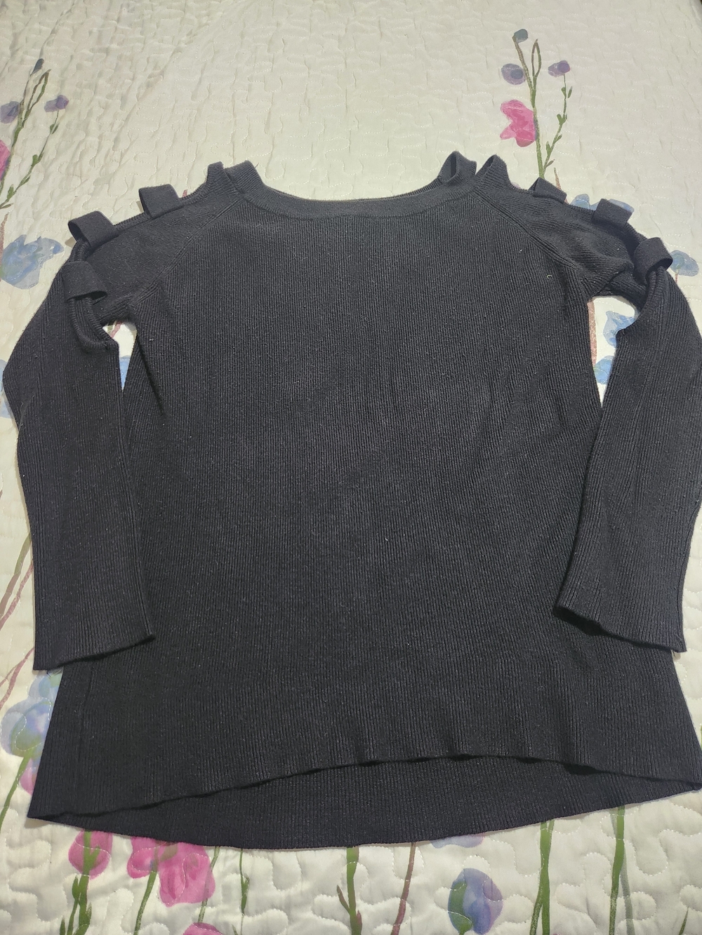 Umgee Cold-Shoulder Ribbed Knit Sweater - Black